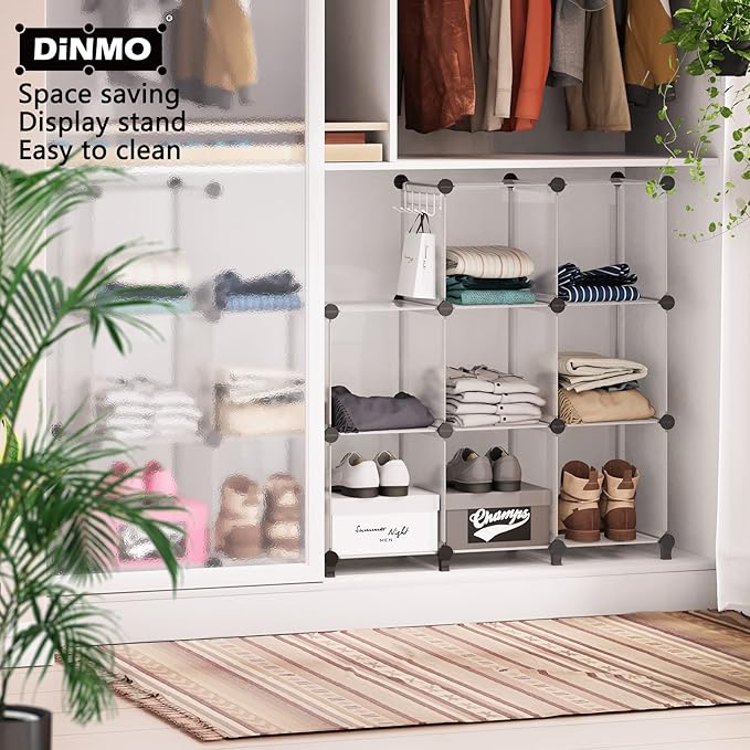 16 Cubes Storage Organizer, Bookcase, Display Shelf with Wooden Mallet, Cabinet Storage for Kids, Adult, Office, Bedroom, Bathroom, White - LeafyLoom
