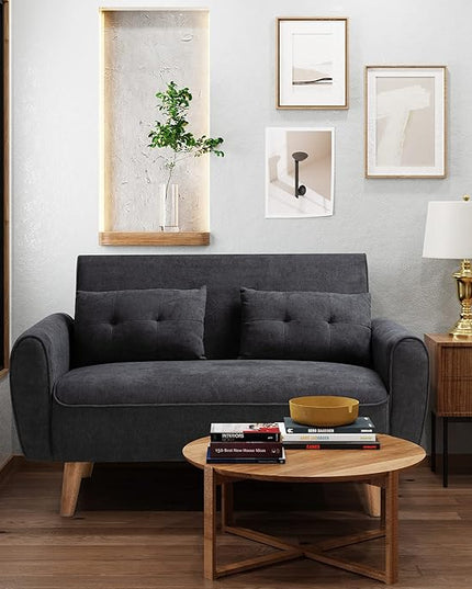 Shintenchi 47" Black Wood Loveseat Sofa, 350 lbs Weight Capacity, Simple Assembly Required - LeafyLoom