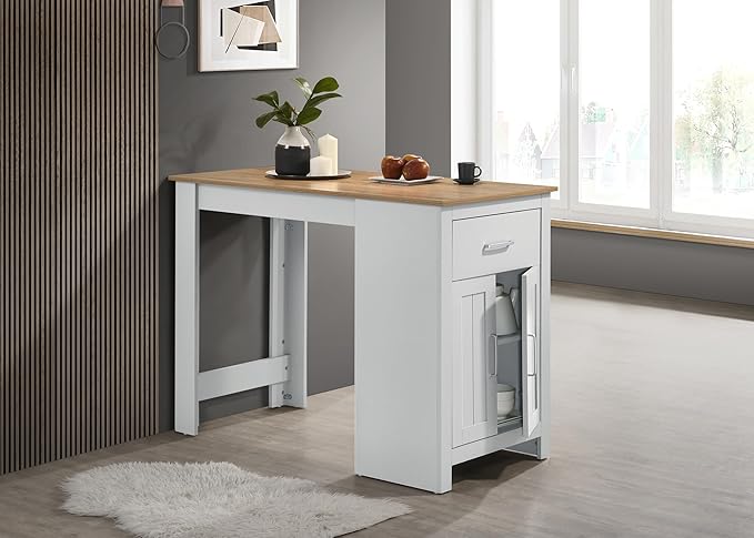 NicBex 23Inch Rectangular Dining Table,Counter Height Kitchen Table with Cabinet and Drawer Storage for 2 to 4,Small Dining Room Table for Kitchen,Meeting Room and Living Room,Space-Saving,White+Oak - LeafyLoom