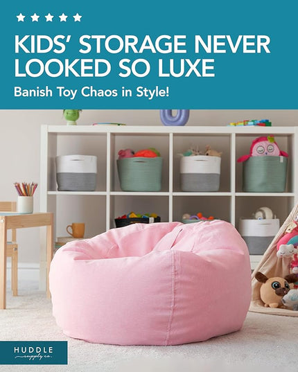 Stuffed Animal Bean Bag Storage (No Filler) - Machine Washable Kids Bean Bag Chair - Extra Large Pink Bean Bag Chair Cover Stuff Toys & Soft Items - Stuffed Animal Holder for Girls -Pink Corduroy - LeafyLoom