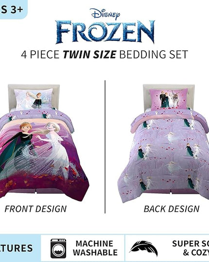 Disney Frozen 2 Kids Bedding Super Soft Comforter And Sheet Set, 4 Piece Twin Size, "Official" Disney Product By Franco - LeafyLoom