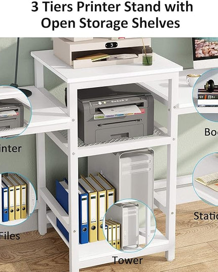 Tribesigns 96.9" Double Computer Desk with Printer Shelf, Extra Long Two Person Desk Workstation with Storage Shelves, Large Office Desk Study Writing Table for Home Office, White - LeafyLoom