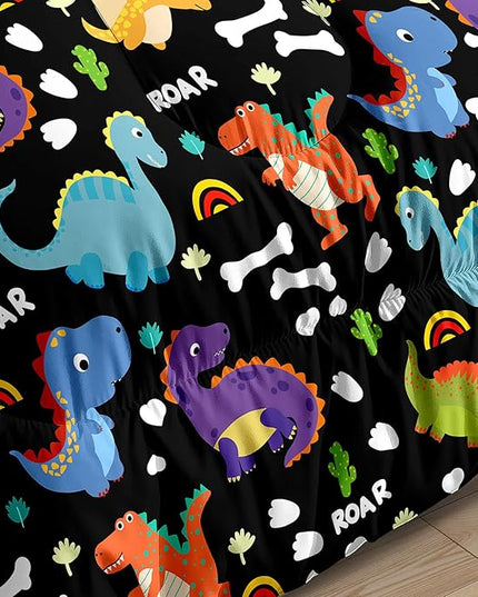 Dinosaur Comforter Set Queen - Cartoon Dinosaur Bedding Boys Comforter Set Soft Breathable Dinosaur Quilt Kids Queen Size Bedding Set for All Season, 1 Comforter 2 Pillowcase - LeafyLoom