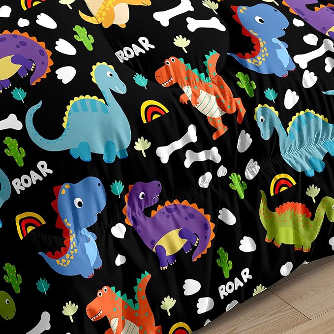 Dinosaur Comforter Set Queen - Cartoon Dinosaur Bedding Boys Comforter Set Soft Breathable Dinosaur Quilt Kids Queen Size Bedding Set for All Season, 1 Comforter 2 Pillowcase - LeafyLoom
