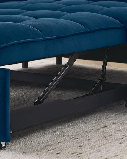 Functional Love Seat Sofabed W/TypeC & USB Port and Copper Nail Decor, Modern Loveseat Sofa Convertible Pull Out Sleeper Couch Bed for Apartment Office Living Room, 53.", Blue-1413 - LeafyLoom