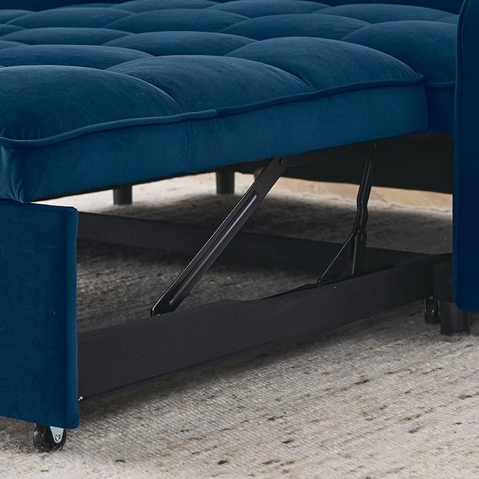 Functional Love Seat Sofabed W/TypeC & USB Port and Copper Nail Decor, Modern Loveseat Sofa Convertible Pull Out Sleeper Couch Bed for Apartment Office Living Room, 53.", Blue-1413 - LeafyLoom