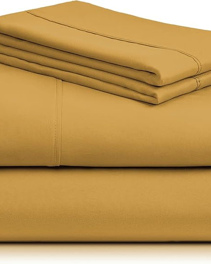 LuxClub Twin Sheets - Soft Twin Bed Sheets for Boys and Girls, 4 PC Deep Pockets 18" Eco Friendly Wrinkle Free Kids Fitted Sheets Machine Washable Hotel Bedding Silky Soft- Medallion Gold Twin - LeafyLoom