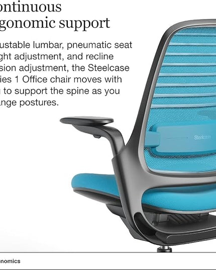 Steelcase Series 1 Office Chair - Ergonomic Work Chair with Wheels for Carpet - Helps Support Productivity - Weight-Activated Controls, Back Supports & Arm Support - Easy Assembly - Blue Jay - LeafyLoom