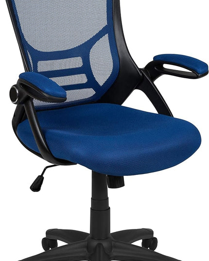 Flash Furniture Porter High-Back Swivel Office Chair with Adjustable Lumbar Support and Seat Height, Ergonomic Mesh Desk Chair with Flip-Up Armrests, Blue/Black - LeafyLoom