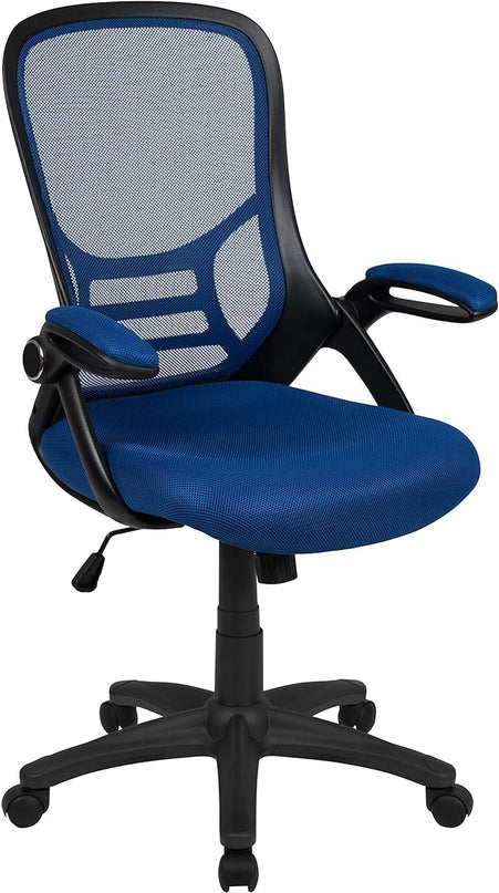 Flash Furniture Porter High-Back Swivel Office Chair with Adjustable Lumbar Support and Seat Height, Ergonomic Mesh Desk Chair with Flip-Up Armrests, Blue/Black - LeafyLoom
