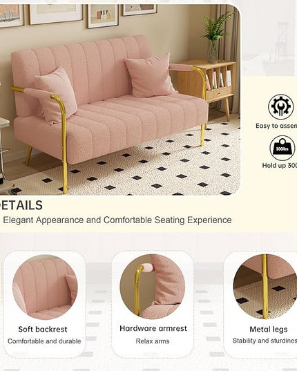 NicBex Sectional Couch Sofa with 2 Pillows Modern Cloud Couch for Living Room Furniture Sets with Metal Legs and Sponge Filled, Modular Sofa for Living Room, Bedroom, Apartment, 58.66" L, Pink - LeafyLoom