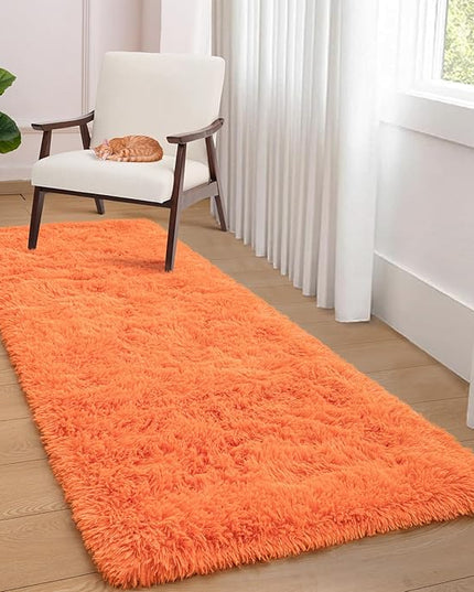 Softlife Area Rug for Bedroom, 2x6 Feet Runner Rug Plush Fluffy Rug for Living Room, Orange Shag Rug for Aesthetic Christmas Room Decor, Modern Fuzzy Faux Fur Carpet for Kids Nursery Room Dorm - LeafyLoom