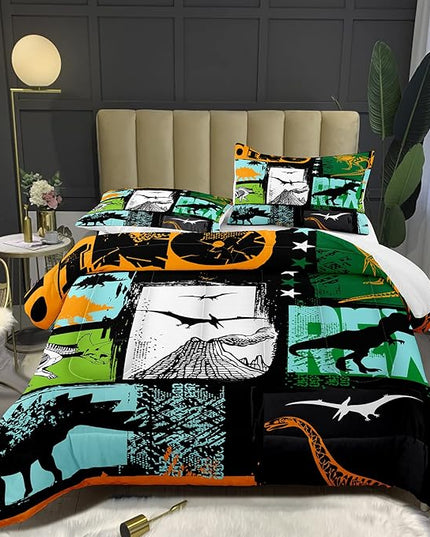 Bodhi King Size Teen Comforter Set,Boys Comforter Bedding Set with Pillowcases,Teen Kids King Size Dinosaur Comforter Set,Cartoon Dinosaur Bedding Set,Boy Bed Set - LeafyLoom