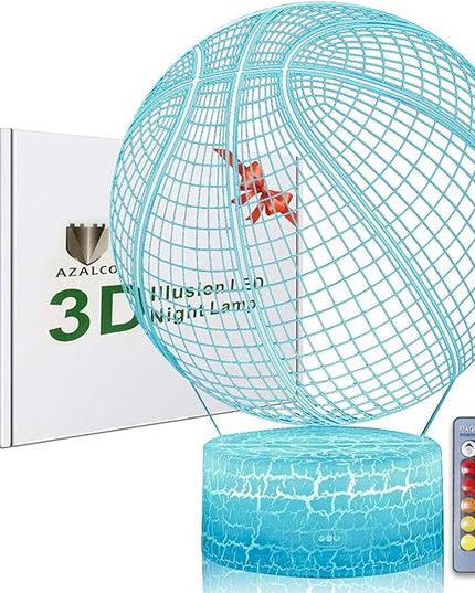 Basketball Night Light,3D Illusion Lamp 16 Color Changing&Dimming by Remote Control or Smart Touch LED Bedside Lamps,Sports Decor for Boys Bedroom Girls Kids Teens Birthday Holiday Xmas Gifts - LeafyLoom
