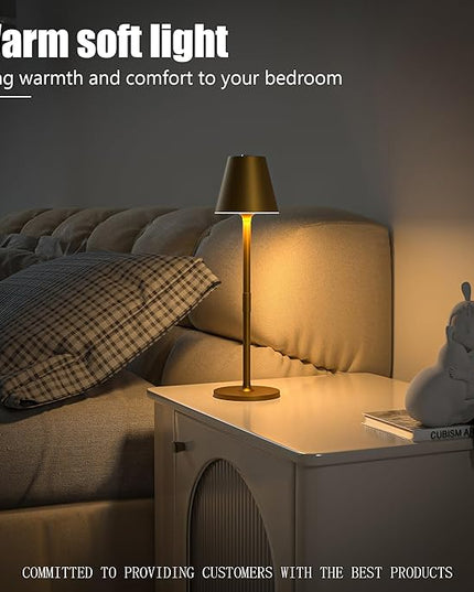 LED CordlessTable Lamp,4000mAh Rechargeable Battery Desk lamp,3 Level Brightness Beside Night Light, Minimalist Design, for Couple Dinner/Coffee Table/Restaurant/Bedroom(Bronze 4PACK) - LeafyLoom