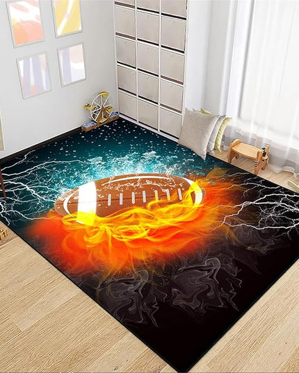 Football Rug Football Decor for Boys Bedroom Football Rug Water and Fire Cool Room Decoration Soccer Rug for Boys Room Football Printed Rug for Kids Room Playmat Rugs for Kids Room Living Room,4'×5' - LeafyLoom
