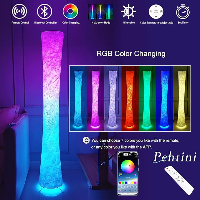 Floor Lamp for Living Room 61" LED Floor Lamp Corner Floor Lamps RGB Color Changing Floor Lamp Smart Dimmable Floor Lamp with Remote & APP Control & Music Sync Modern Floor Lamp for Bedroom - LeafyLoom
