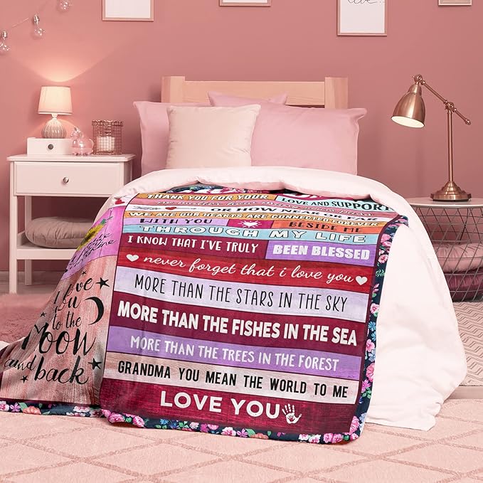 Grandma Gifts from Grandchildren to My Grandma Blanket from Granddaughter Grandson Great Nana Birthday Gifts from Grandkids Mothers Day Christmas Valentines Gift for Grandmother 80"x60" - LeafyLoom