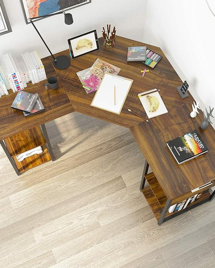 Elephance L-Shaped Desk with Shelves, Computer Corner Desk, Home Office Writing Workstation, Gaming Desk PC Laptop Table with Storage - LeafyLoom