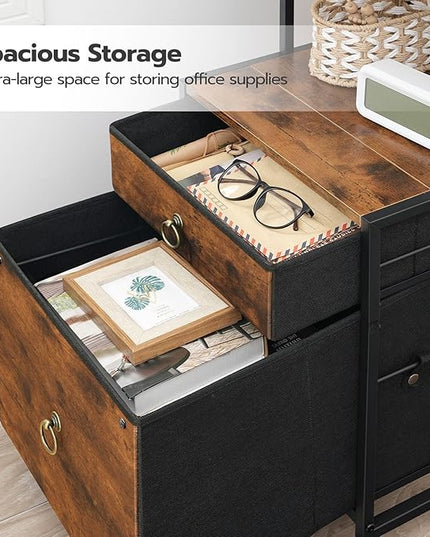 HOOBRO 2-Drawer File Cabinet, Filing Cabinet with Charging Station, Vertical Office Cabinet with Open Storage Shelf, Printer Stand, A4/Letter Size, Nonwovens Drawer, Rustic Brown BF23UWJ01 - LeafyLoom