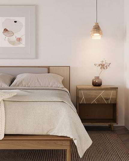 SIMPLIHOME Jager SOLID MANGO WOOD 22 Inch Wide Mid Century and Contemporary Style Bedside Nightstand Table in Natural, for The Living Room and Bedroom - LeafyLoom