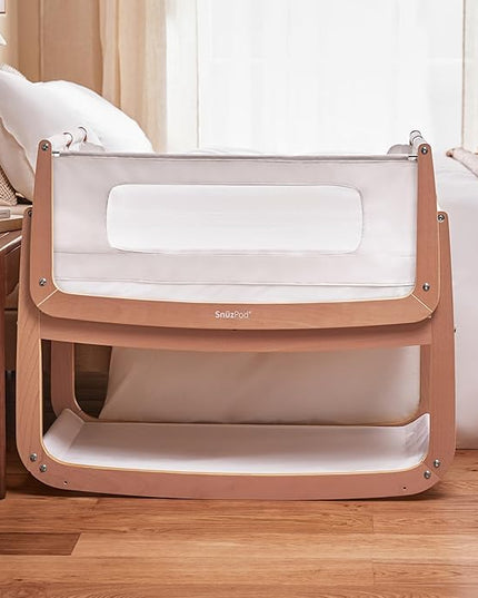 SnuzPod4, Bassinet Bedside Sleeper - Safe and Comfortable Baby Crib and Bed, 3D Breathable Mattress, Fits Bed with Adjustable Max. Height of 28.5”, Machine Washable Mesh Liner (Natural) - LeafyLoom