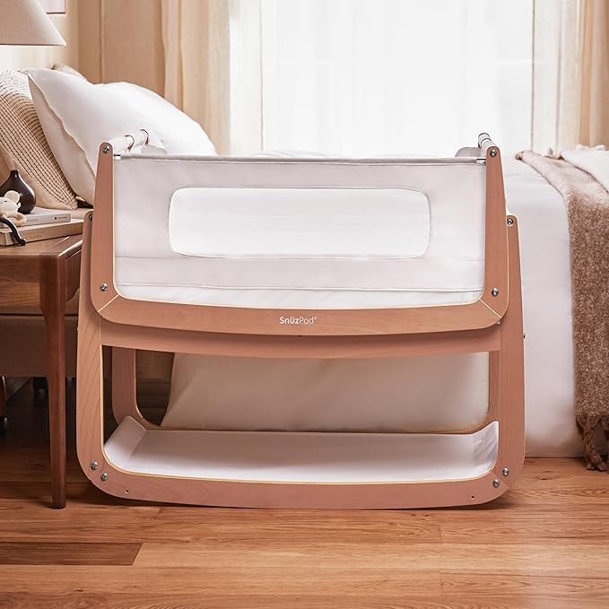 SnuzPod4, Bassinet Bedside Sleeper - Safe and Comfortable Baby Crib and Bed, 3D Breathable Mattress, Fits Bed with Adjustable Max. Height of 28.5”, Machine Washable Mesh Liner (Natural) - LeafyLoom
