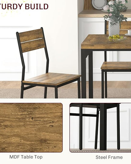 HOMCOM 3 Piece Dining Table Set for 2, Modern Kitchen Table and Chairs, Dining Room Set for Breakfast Nook, Small Space, Apartment, Space Saving, Rustic Brown - LeafyLoom