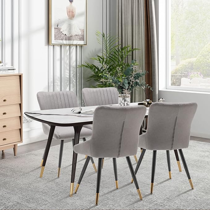Alunaune Upholstered Grey Dining Chairs Set of 2 Modern Kitchen Chairs, Mid Century Accent Chair Faux Suede Armless Leisure Chair Living Room Desk Side Chair - LeafyLoom