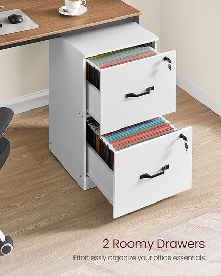 VASAGLE 2-Drawer Vertical File Cabinet, Filing Cabinet for Home Office, Printer Stand, with 2 Lockable Drawers, Adjustable Hanging Rail, for A4 and Letter-Size Files, Cloud White UOFC016W14 - LeafyLoom