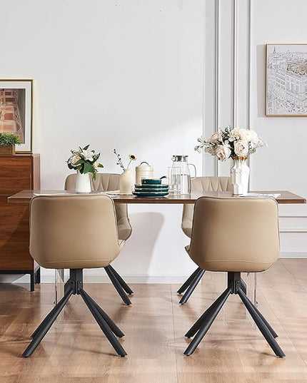 YOUNUOKE Upholstered Dining Chairs Set of 2 Comfortable Mid Century Modern Kitchen Chair with Sturdy Metal Legs Faux Leather Dinner Chairs for Kitchen Dining Room, Khaki - LeafyLoom
