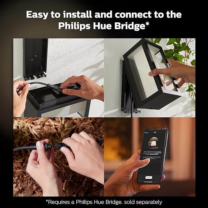 Philips Hue Impress Outdoor Smart Wall Light, Black - 16W, White and Color Ambiance LED Light - 1 Pack - Requires Hue Bridge and Outdoor Power Supply - Control with Hue App and Voice - Weatherproof PhilipsHue
