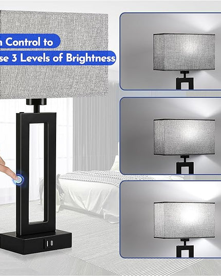 Nightstand Lamps for Bedrooms Set of 2 Touch Control Table Lamp Bedside Lamp with USB C+A, 3 Way Dimmable Living Room Lamps for End Tables Modern Night Stand Lamps for Bed Side Guest Room, Gray&Black - LeafyLoom