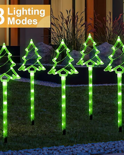 Solar Christmas Garden Lights Outdoor Decorations, 8 Modes Xmas Tree Candy Lights Waterproof Led Garden Stake Lights for Walkway Yard Lawn Porch Holiday Decor 5-Pack BRIGHTDECK