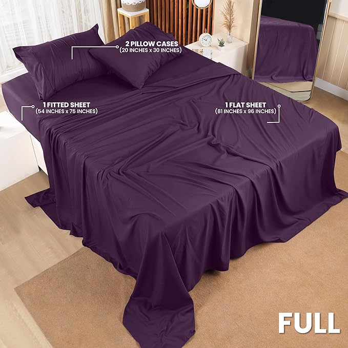 Utopia Bedding Full Bed Sheets Set - 4 Piece Bedding - Brushed Microfiber - Shrinkage and Fade Resistant - Easy Care (Full, Purple) - LeafyLoom