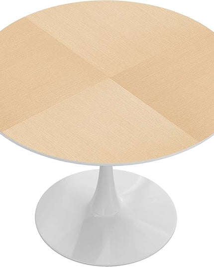 NicBex 42Inch Round Dining Table,Modern Kitchen Table with Printed Wood Grain Tabletop and Metal Base for 2 to 4,Leisure Coffee Table for Kitchen,Small Space,Dining Living Room,Space-Saving,Natural - LeafyLoom