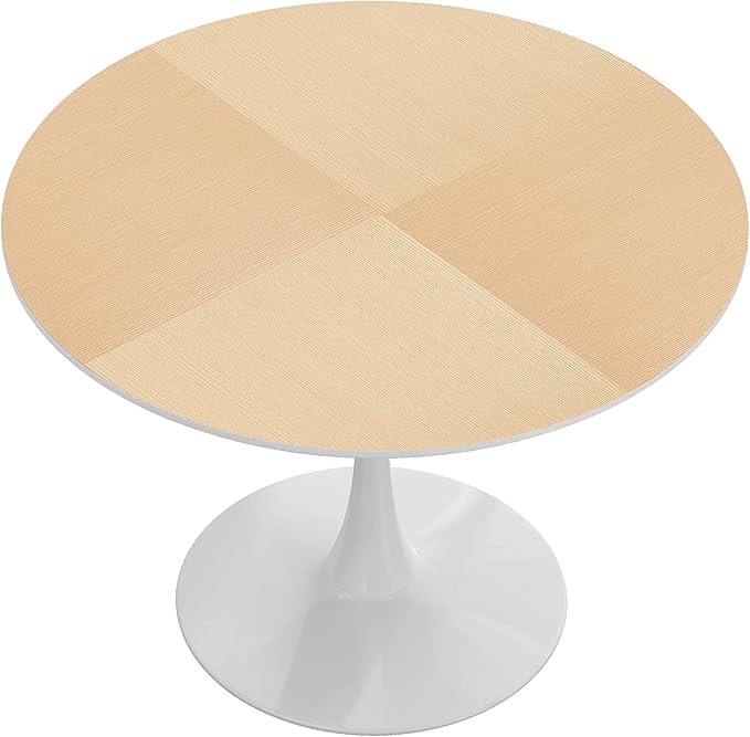NicBex 42Inch Round Dining Table,Modern Kitchen Table with Printed Wood Grain Tabletop and Metal Base for 2 to 4,Leisure Coffee Table for Kitchen,Small Space,Dining Living Room,Space-Saving,Natural - LeafyLoom