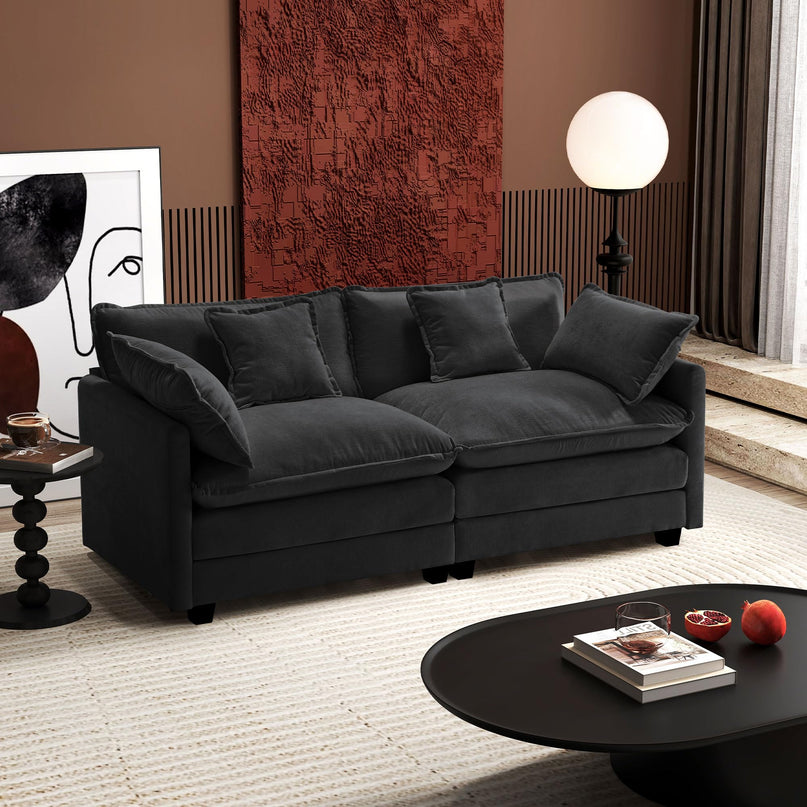 Ihanherry 111.4" L Shaped Modern Sofa Modular Sectional Cloud Couch with Ottoman, 4-Seat Chenille Deep Seat Sofa with Pillow for Living Room, Bedroom and Apartment, Beige LeafyLoom