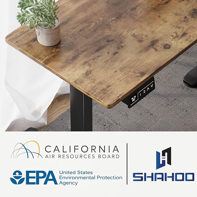 L-Shaped Electric Standing Desk, 63 x 48 Inches Height Adjustable Coner Table, Home Office Computer Workstation, Rustic Brown, 63 x 48 Inch - LeafyLoom