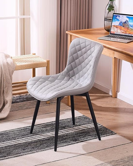 YOUNIKE Dining Kitchen Desk Chairs Modern Minimalist Faux Leather Indoor Padded Upholstered with Back Suitable for Kitchen Living Room Coffee Shop, Loads up to 300lbs Set of 2 Grey - LeafyLoom
