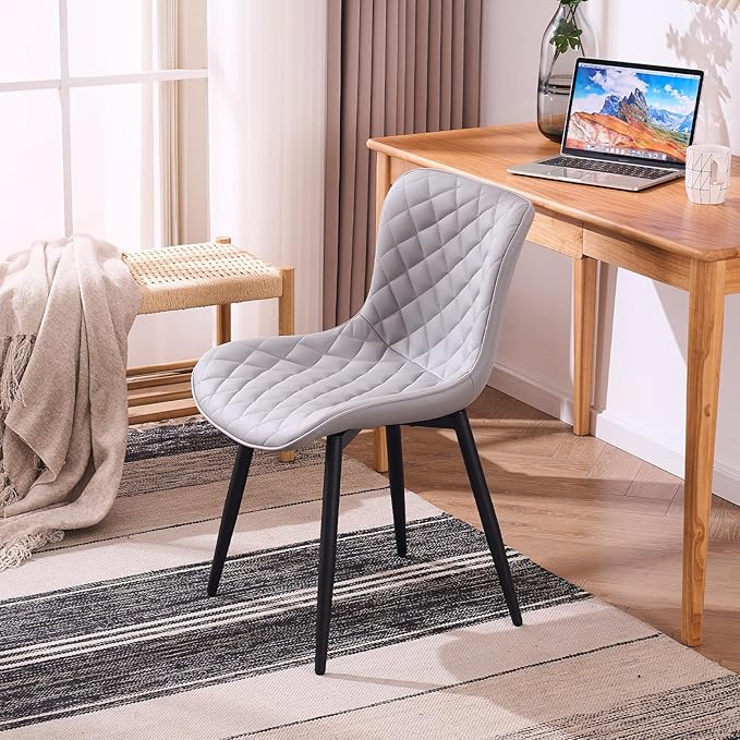 YOUNIKE Dining Kitchen Desk Chairs Modern Minimalist Faux Leather Indoor Padded Upholstered with Back Suitable for Kitchen Living Room Coffee Shop, Loads up to 300lbs Set of 2 Grey - LeafyLoom