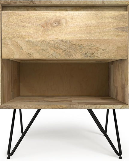 SIMPLIHOME Hunter SOLID MANGO WOOD 20 inch Wide Modern Industrial Nightstand in Natural for The Living Room and Bedroom - LeafyLoom