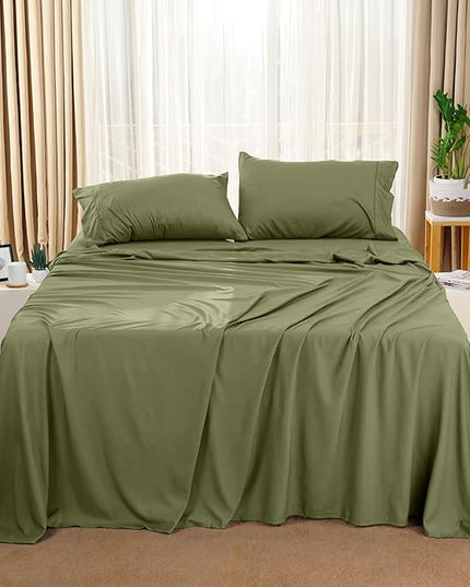 Utopia Bedding Queen Bed Sheets Set - 4 Piece Bedding - Brushed Microfiber - Shrinkage and Fade Resistant - Easy Care (Queen, Olive) - LeafyLoom