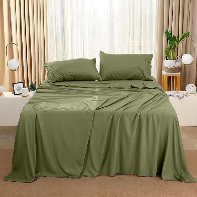 Utopia Bedding King Bed Sheets Set - 4 Piece Bedding - Brushed Microfiber - Shrinkage and Fade Resistant - Easy Care (King, Olive) - LeafyLoom