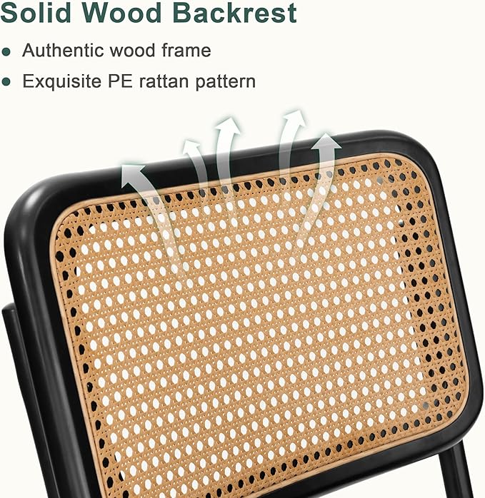 Mid Century Modern Dining Chairs Set of 2, Rattan Cantilever Kitchen Chairs, Dining Room Chairs Burnt Orange Upholstered, Solid Wood Cane Back, Black Stainless Chrome Base Heavy Duty - LeafyLoom