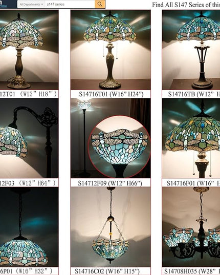 WERFACTORY Tiffany Floor Lamp Sea Blue Stained Glass Dragonfly Arched Lamp 12X18X64 Inches Gooseneck Adjustable Corner Standing Reading Light Decor Bedroom Living Room S147 Series - LeafyLoom