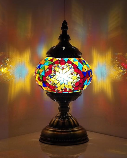 Turkish Mosaic Lamp Bohemian Tiffany Style Stained Glass Bedside Lamp for Bedroom (Multi-colored) - LeafyLoom