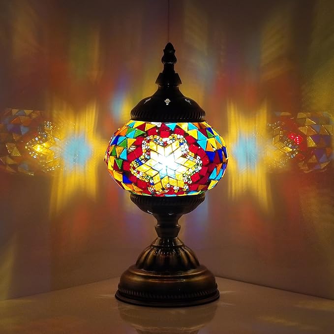 Turkish Mosaic Lamp Bohemian Tiffany Style Stained Glass Bedside Lamp for Bedroom (Multi-colored) - LeafyLoom