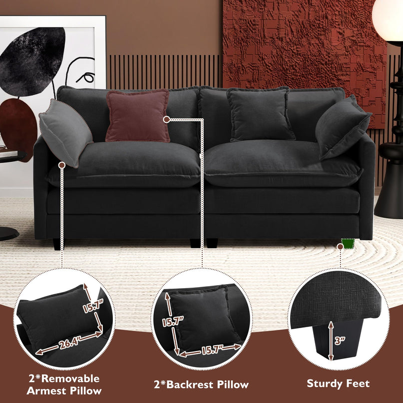 Ihanherry 111.4" L Shaped Modern Sofa Modular Sectional Cloud Couch with Ottoman, 4-Seat Chenille Deep Seat Sofa with Pillow for Living Room, Bedroom and Apartment, Beige LeafyLoom