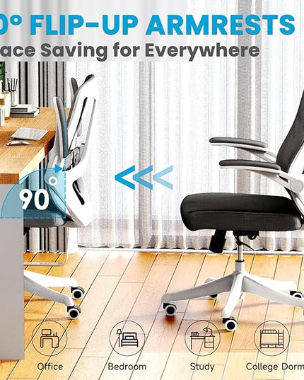 Ergonomic Office Chair - Comfy Desk Chairs with Wheels and Arms, 400LB Heavy Duty Mesh Computer Chairs with Comfortable Lumbar Back Support for Home Office, Study, Bedroom and College Dorm - LeafyLoom